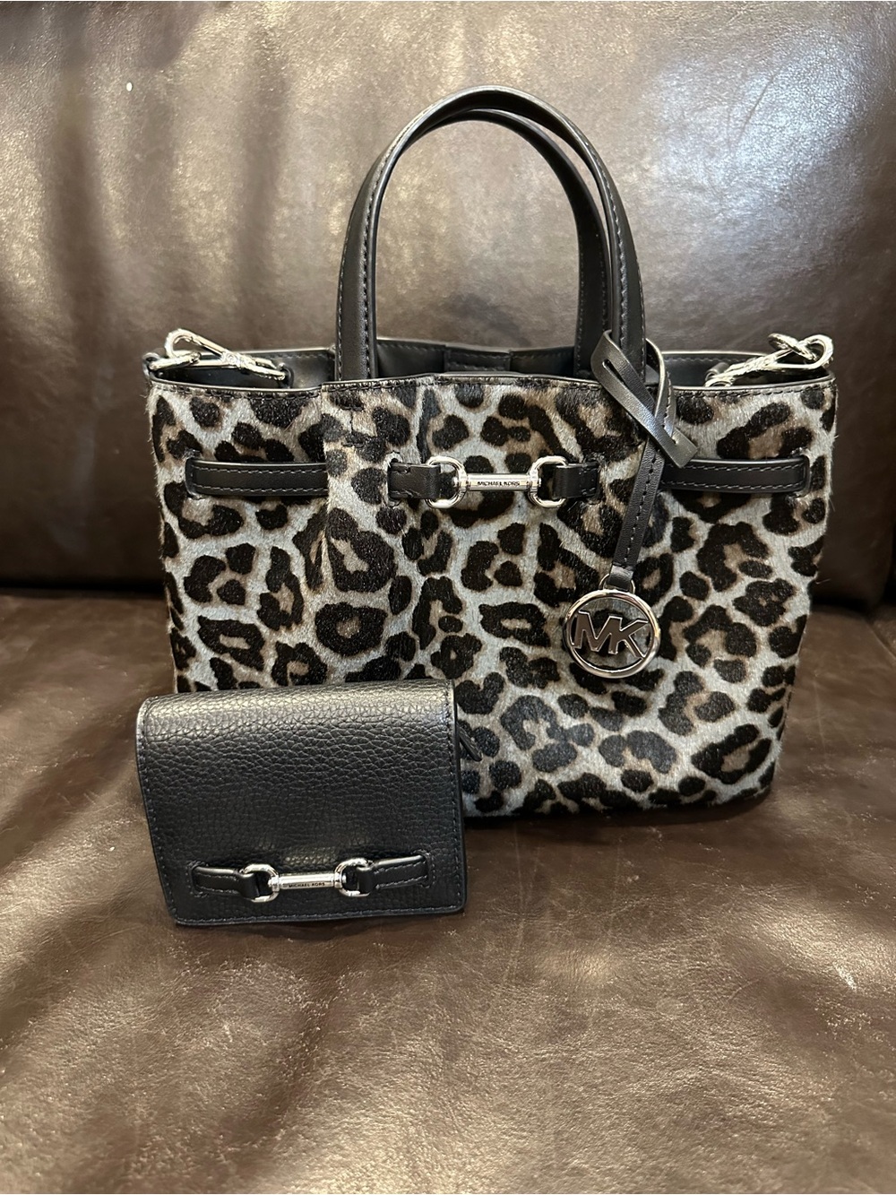 Michael Kors Carson Small Satchel - leopard print calf hair & leather
